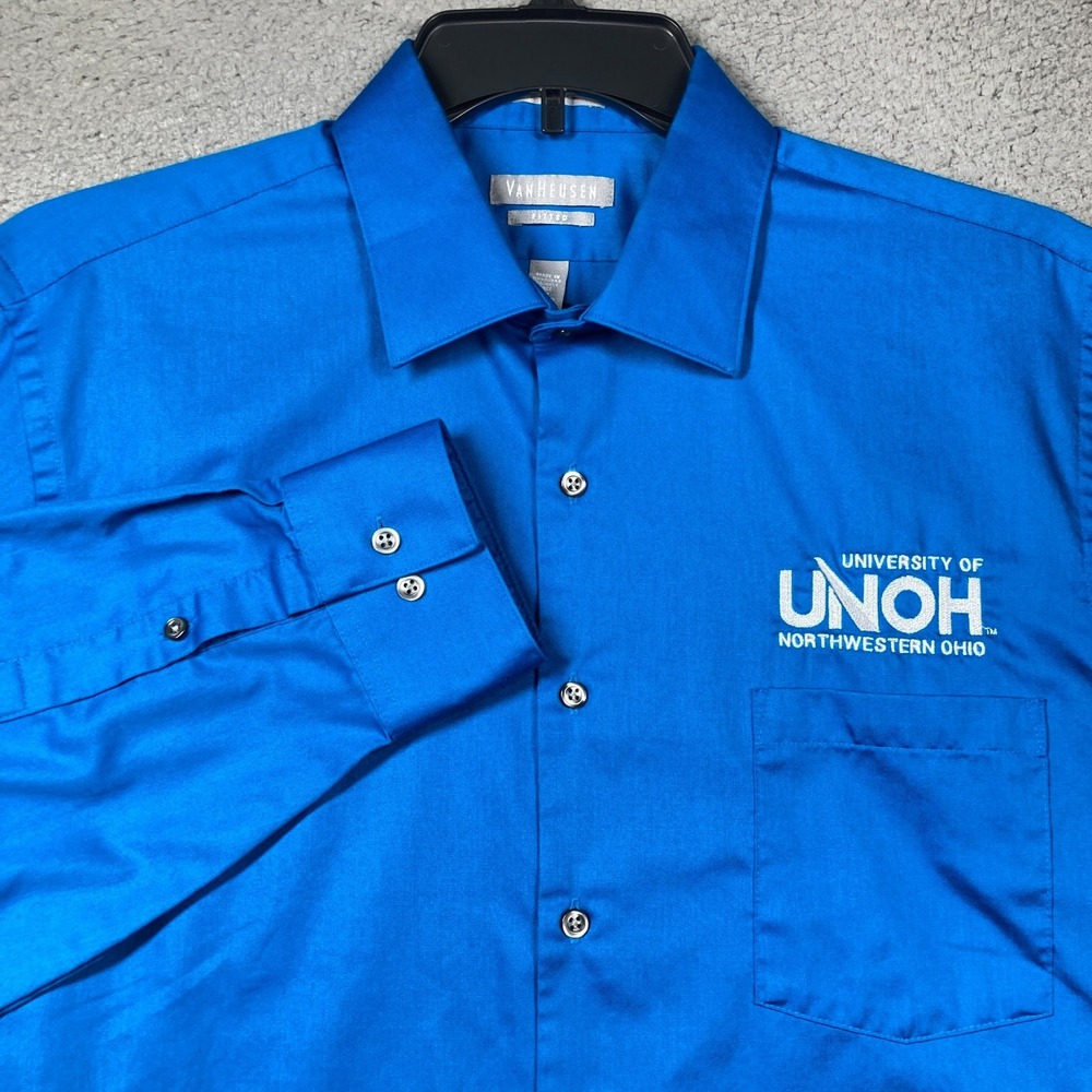UNOH University Northwestern Ohio‎ Shirt Men s 17 32/33 Blue Button Up FLAWS